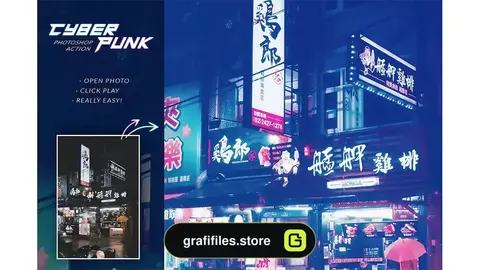 دانلود اکشن فتوشاپ ایجاد افکت سایبرپانک بر روی تصاویر Cyberpunk Photoshop Action