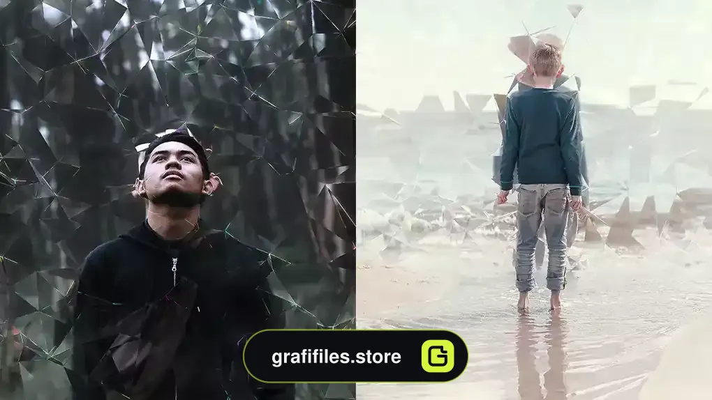 اکشن فتوشاپ ایجاد افکت تکه آیینه چند بعدی بر روی تصاویر Dimension Photoshop Action