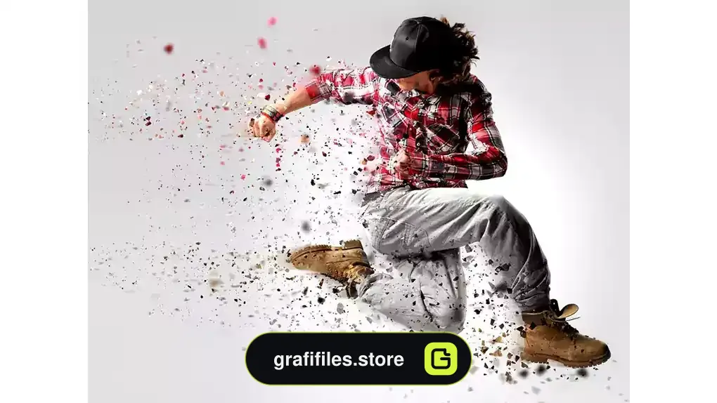 اکشن فتوشاپ افکت ذرات پراکنده بر روی تصویر Dispersion 2 Photoshop Action
