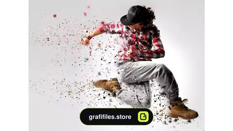 اکشن فتوشاپ افکت ذرات پراکنده بر روی تصویر Dispersion 2 Photoshop Action