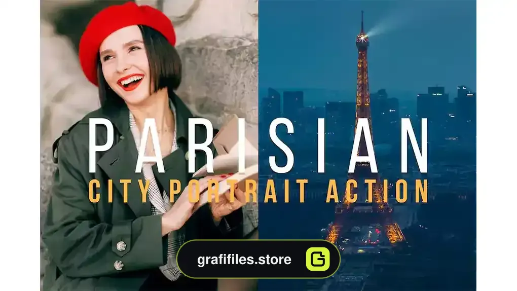 پریست اصلاح رنگ پرتره شهر پاریس به همراه اکشن فتوشاپ Parisian City Portrait Photoshop Action & LUT