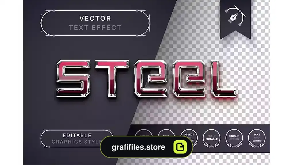 استایل متن ایلوستریتور Reflect Steel - Editable Text Effect, Font Style