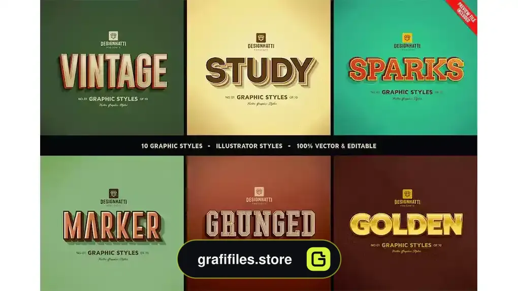 استایل متن ایلوستریتور قدیمی Retro Vintage Text Styles Vol.02
