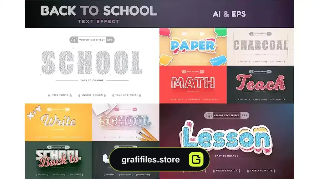 استایل متن ایلوستریتور Set 10 School Editable Text Effects, Font Styles