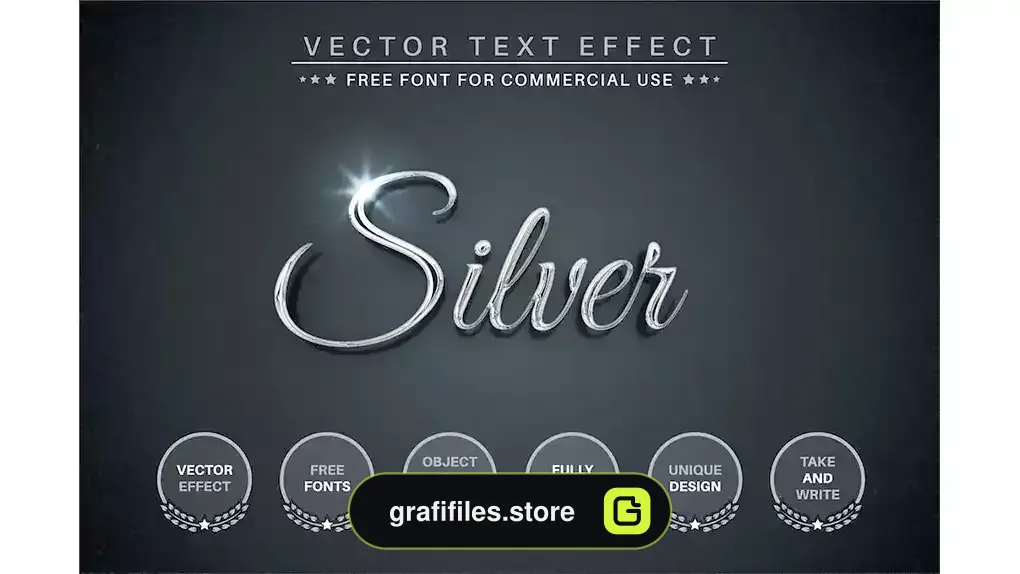 استایل متن ایلوستریتور نقره ایی Silver - Editable Text Effect, Font Style