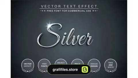 استایل متن ایلوستریتور نقره ایی Silver - Editable Text Effect, Font Style