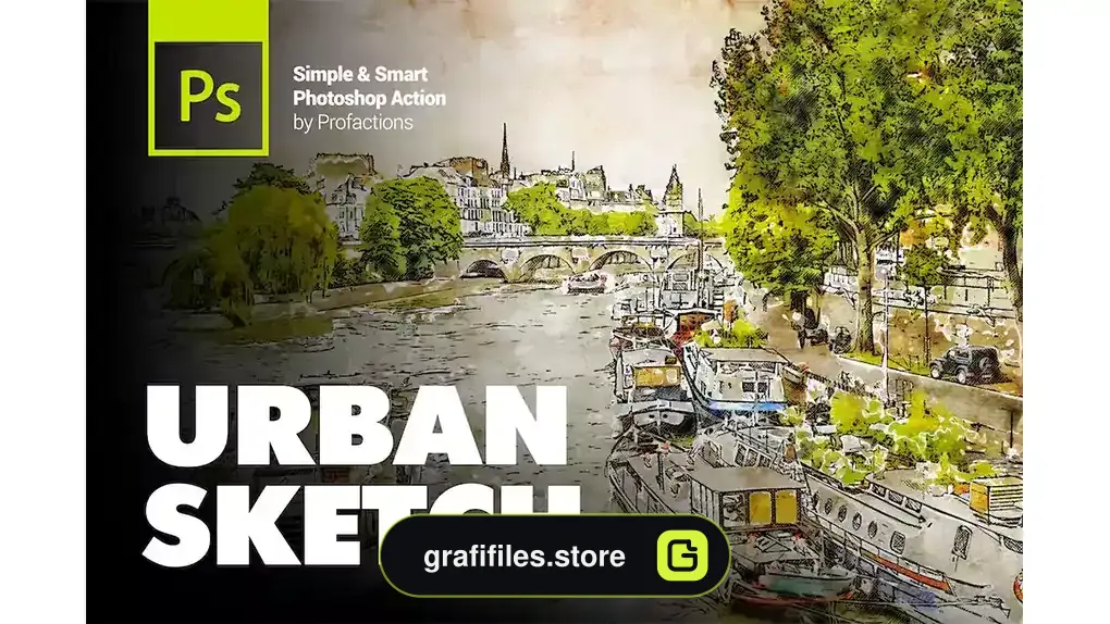 اکشن فتوشاپ تبدیل عکس به اسکیس شهری Urban Sketch Photoshop Action