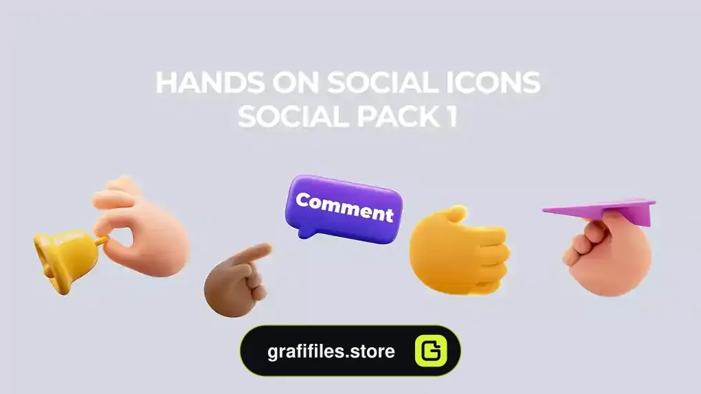 پروژه افترافکت آیکون سه بعدی دست 3D Hands On Social Icons Pack 1