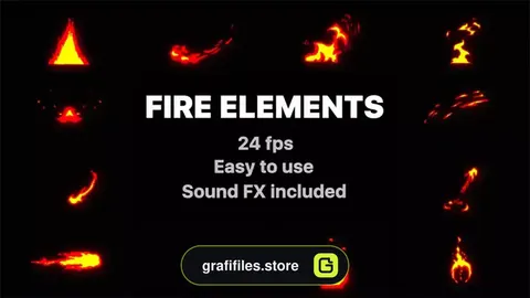 پروژه افترافکت افکت کارتونی آتش Cartoon Fire Elements