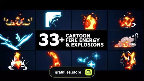 پروژه افترافکت افکت کارتونی آتش انفجار Cartoon Fire Energy And Explosions