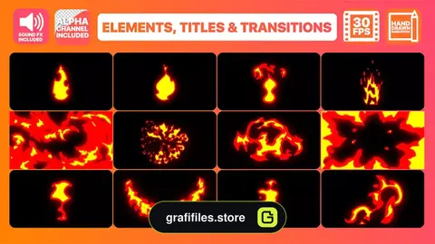 پروژه افترافکت افکت کارتونی تایتل و ترانزیشن آتش Fire Elements Titles And Transitions