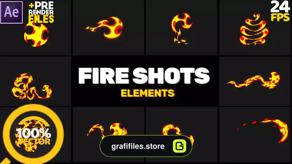 پروژه افترافکت افکت کارتونی آتش Fire Shots Hand Drawn