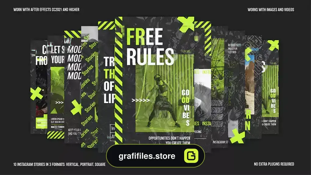 پروژه افترافکت پست و استوری اینستاگرام گرانج Grunge Social Media Stories & Posts
