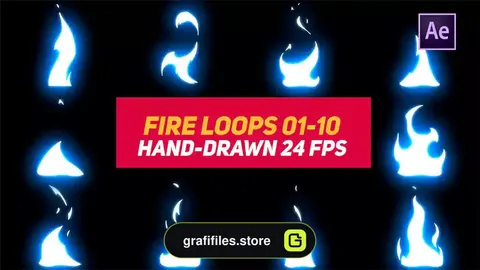 پروژه افترافکت افکت کارتونی آتش سیال Liquid Elements 3 Fire Loops 01-10