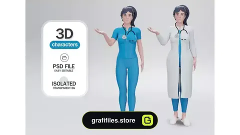 طرح لایه باز کاراکتر دکتر زن جوان 3d render young lady doctor
