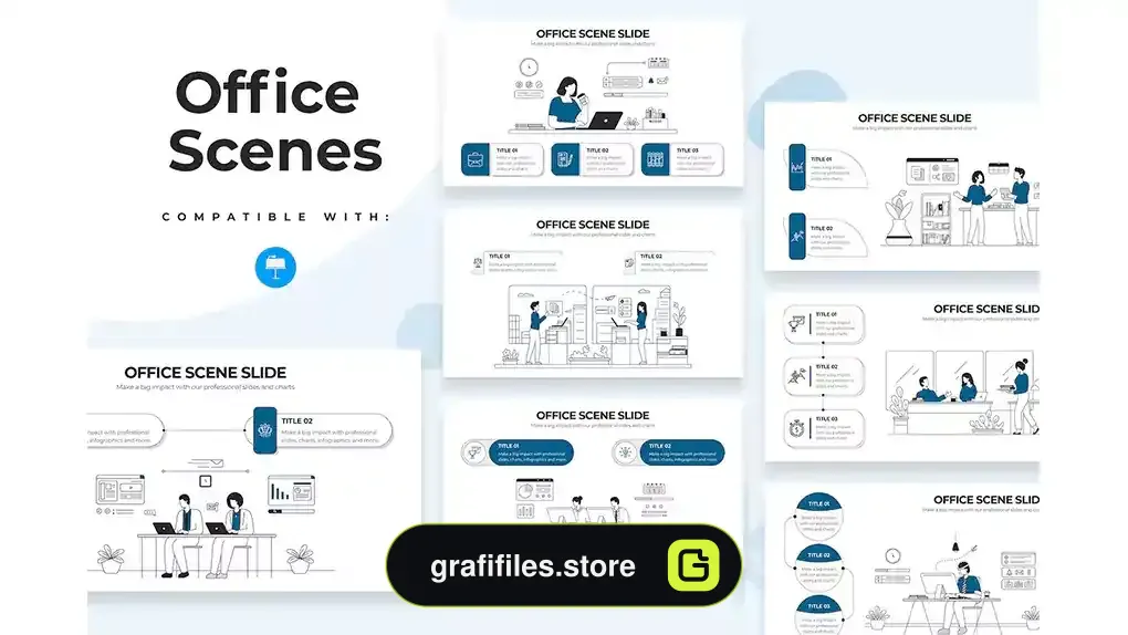 قالب کینوت اینفوگرافی اداری Business Office Scenes Keynote Infographics