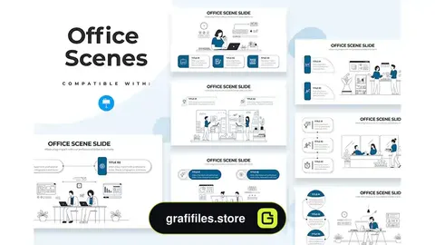 قالب کینوت اینفوگرافی اداری Business Office Scenes Keynote Infographics