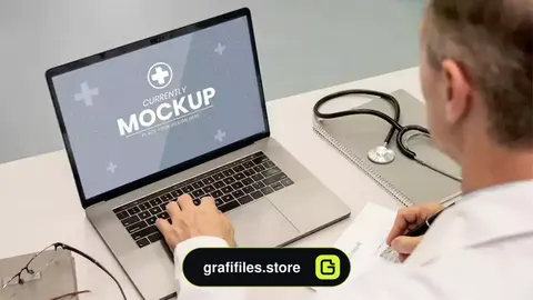 موکاپ لپ تاپ Close up doctor typing on laptop