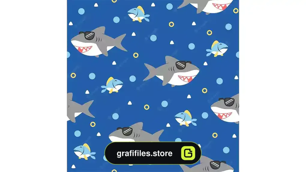 طرح وکتور پترن کارتونی کوسه Cool jaws cartoon pattern design concepts