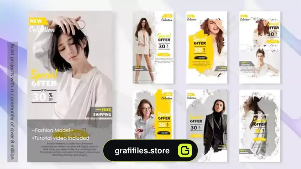 پروژه افترافکت پست و استوری اینستاگرام فشن Fashion Promo Instagram Post & Stories