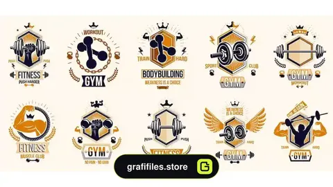 طرح وکتور لوگو باشگاه تناسب اندام Gym fitness sport emblems