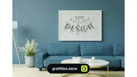 موکاپ پوستر اتاق نشیمن Poster frame in living room mockup