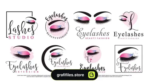 طرح وکتور لوگو سالن اکستنشن مژه Set of eyelash extension logo design
