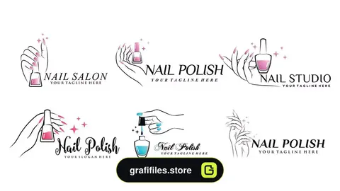 طرح وکتور لوگو سالن ناخن Set of nail polish icon logo