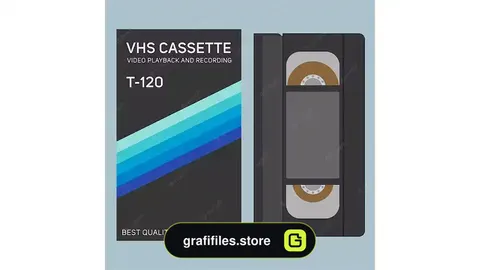 طرح وکتور کاور نوار کاست Vhs cassette with cover in black and blue