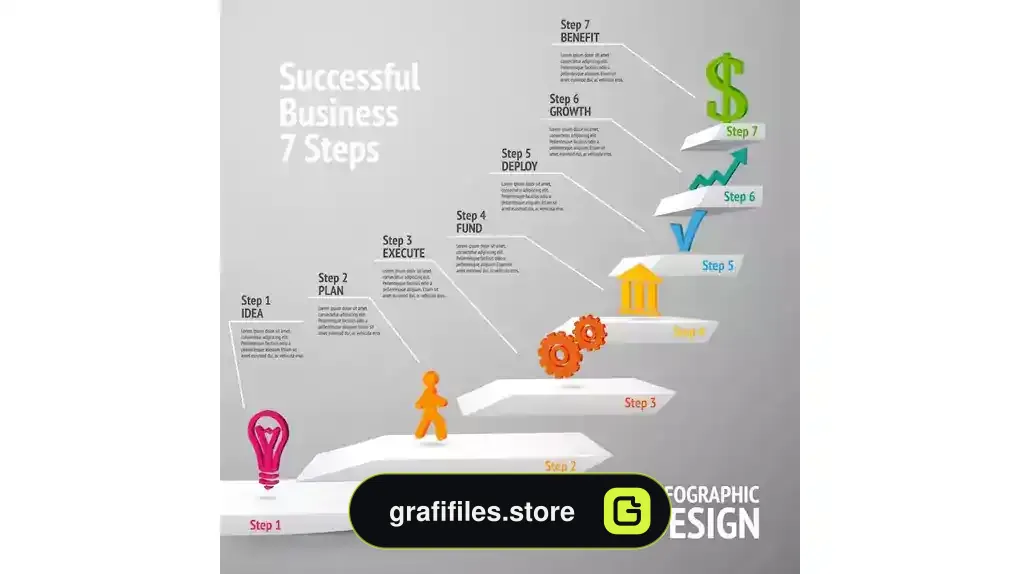 وکتور اینفوگرافیک کسب و کار Business infographic with seven successful steps