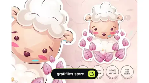 طرح وکتور بره کارتونی Cartoon character animal cute lamb