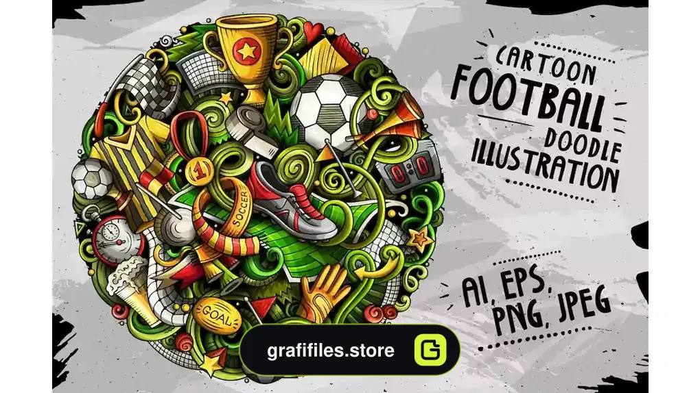 وکتور کارتونی فوتبال Cartoon Doodles Football Vector Illustration