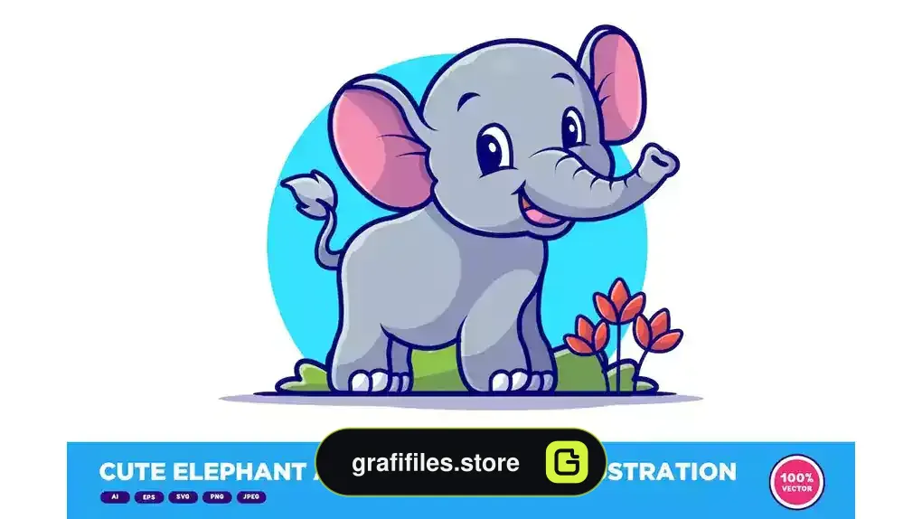 طرح وکتور فیل کارتونی Cute Elephant Animal Cartoon Illustration