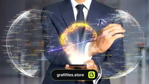 فوتیج موشن گرافیک کانسپت هولوگرام تکنولوژی مرد تاجر