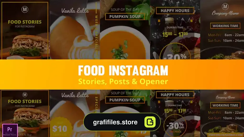 پروژه پریمیر اینستاگرام غذا Food Instagram Stories, Posts & Opener