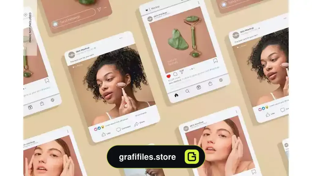 موکاپ شبکه اجتماعی Multi social media screens mockup mosaic