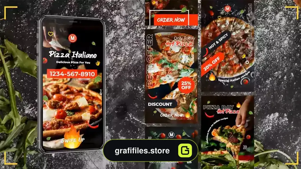 پروژه پریمیر استوری اینستاگرام غذا رستوران Pizza Restaurant Food Stories