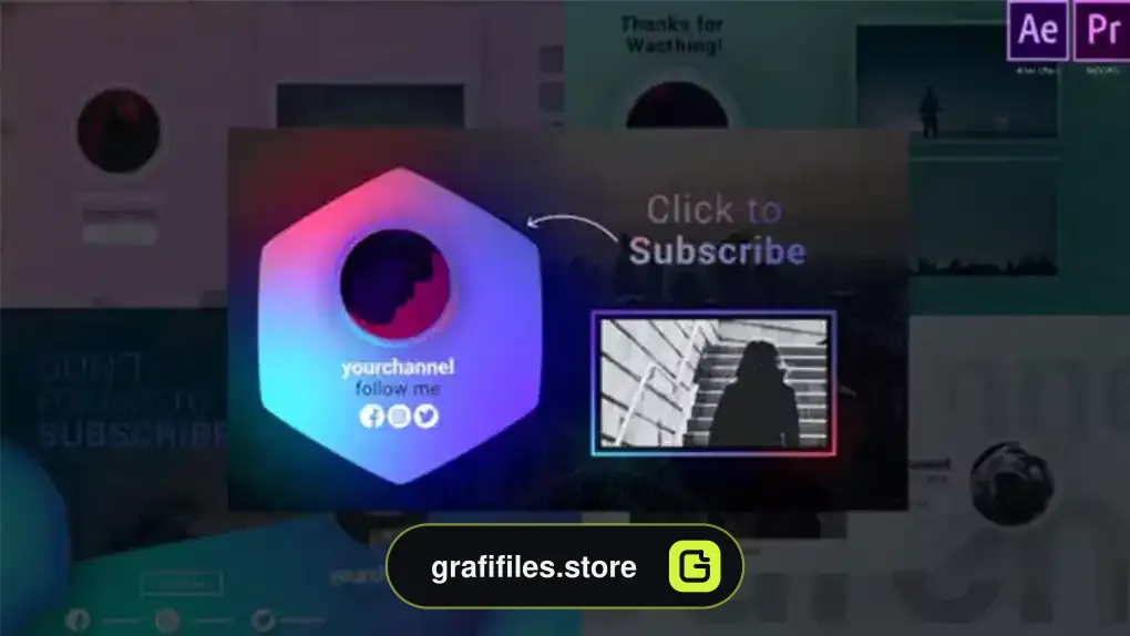 پروژه افترافکت صفحه نمایش پایانی یوتیوب Youtube Trendy Endscreens