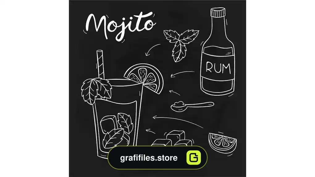 طرح وکتور کوکتل Blackboard cocktail recipe