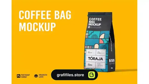 موکاپ لیبل پاکت قهوه Coffee Bag with Label Mockup