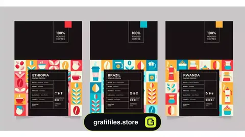 وکتور لیبل پاکت قهوه Hand drawn coffee label packaging