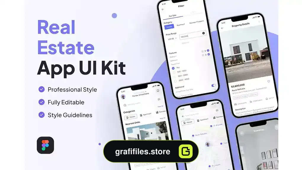 رابط کاربری اپلیکیشن مشاور املاک Real Estate Mobile App UI Kit 2
