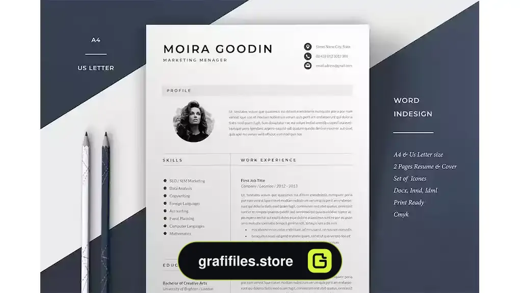 قالب ایندیزاین رزومه Resume Template | Moira