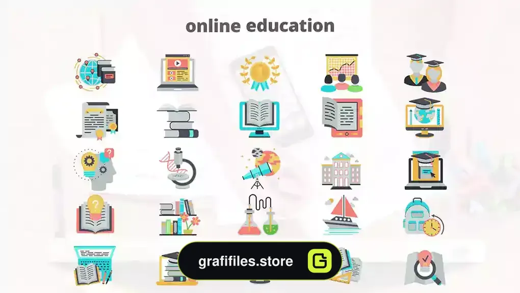 پروژه افترافکت آیکون متحرک آموزش آنلاین Online Education - Flat Animation Icons