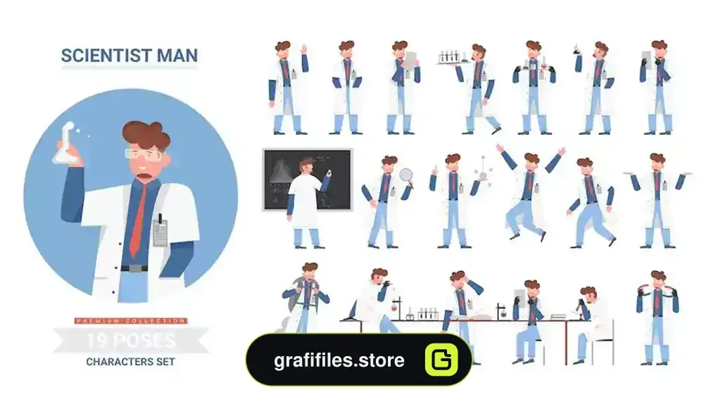 وکتور مرد دانشمند Scientist man poses set