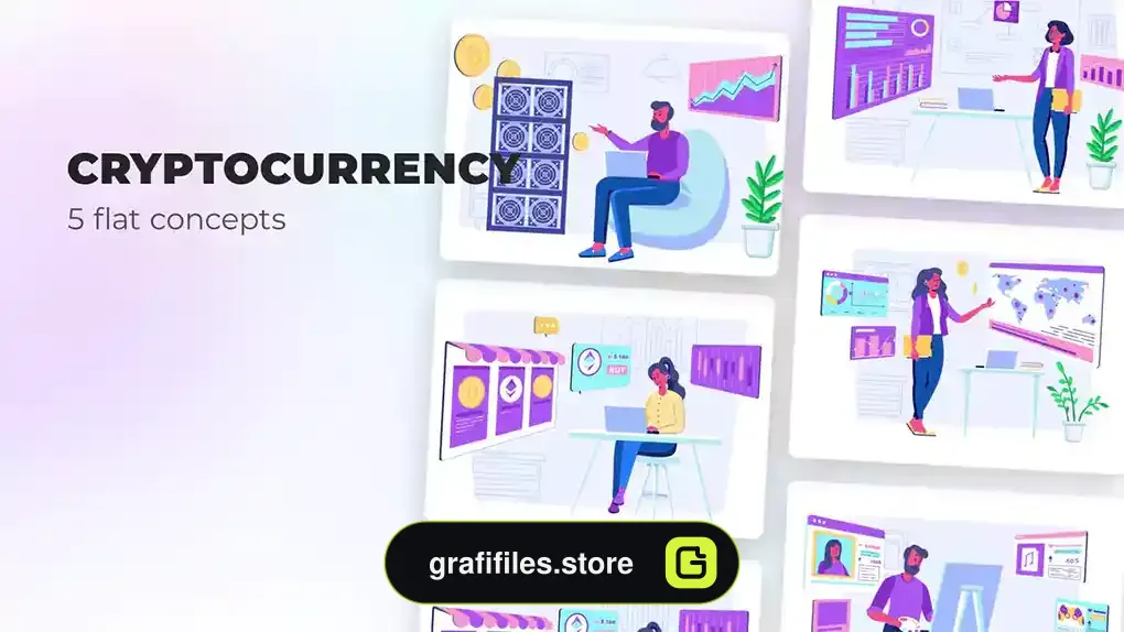 پروژه افترافکت موشن گرافیک ارز دیجیتال Cryptocurrency - Flat Concepts