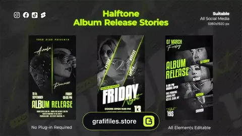 پروژه افترافکت استوری اینستاگرام Halftone Album Release Stories