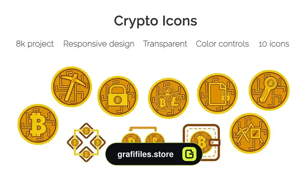 پروژه افترافکت آیکون متحرک ارز دیجیتال 8K Crypto Icons Pack