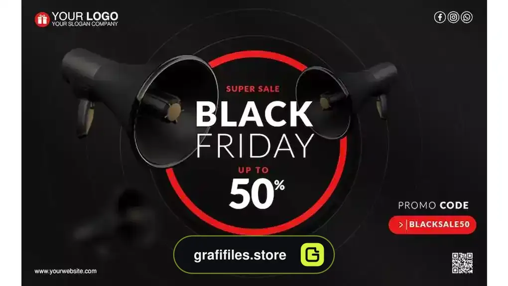 طرح لایه باز بنر بلک فرایدی Black friday banner template super sale