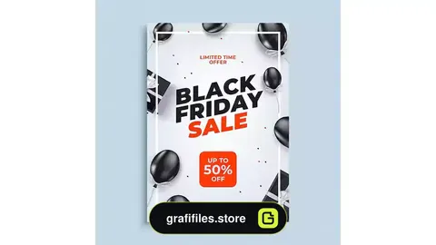 طرح لایه باز بنر بلک فرایدی Black friday sale banner background with baloons poster